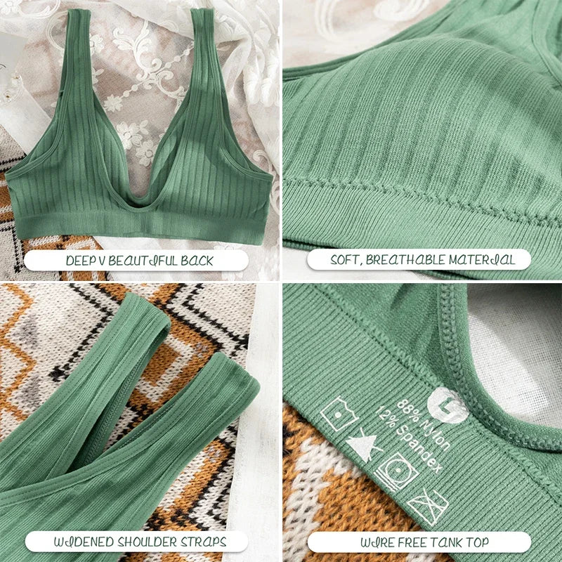 Women Seamless Sports Crop Top elegant Bra Female Tube Tops Deep V elegant Women's Underwear Bralette Sleeveless Camis Bandeau Top