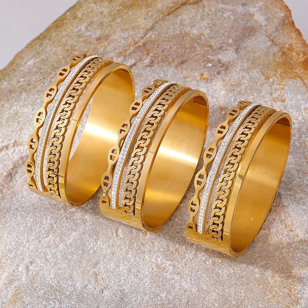 Liora Luxus Breite Armreifen 2025 - Frauen 316L Edelstahl Armband - Strass Armband Schwer Wasserdicht Fashion Schmuck