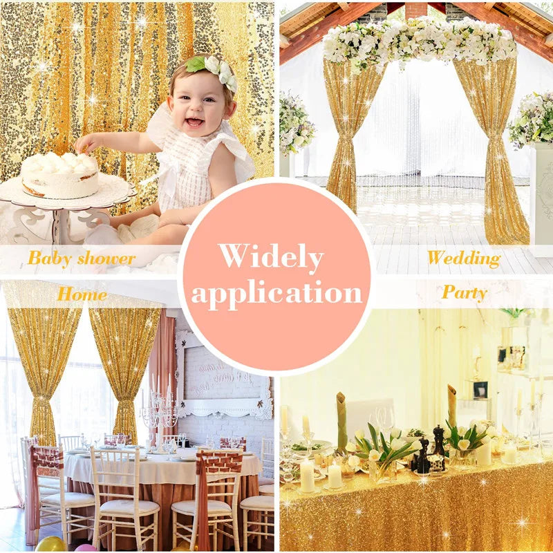Sequin Backdrop Curtains - 2 Panels 2x8FT,Gold/Silver Backdrop Party Wedding Baby Shower Curtain Sparkle Photography Background