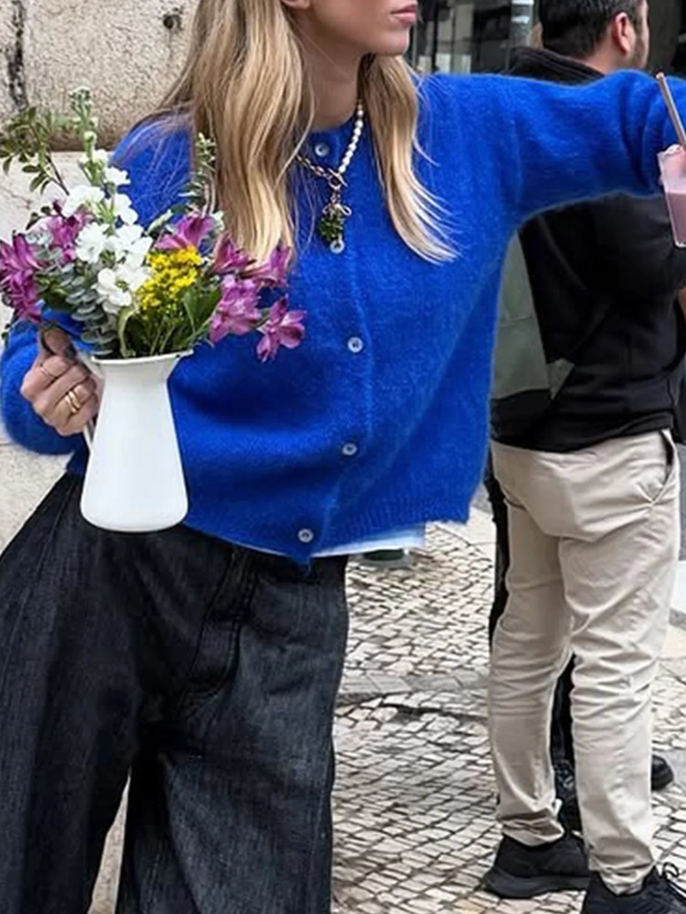 Cardigan Jadoutin, stil coreean - greutate 120–220 g/m², lungime scurtă, 10–40 cm, închidere cu un singur rând de nasturi