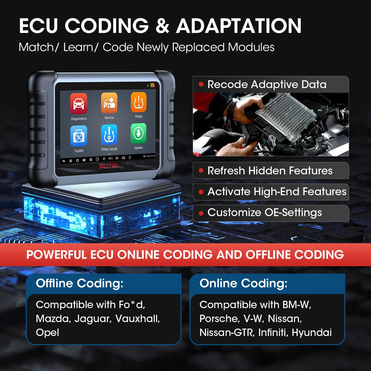 Autel MaxiPRO MP808S-TS 2025 - Professional Car Diagnostic Scanner - Online ECU Coding TPMS Automotive Tool