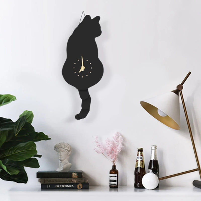 Creative Wall Clock Naughty Cat Wag Tail Clocks Quiet Swinging Clock for Home Bedroom Living Room Decoration Kid Room Decor Tail