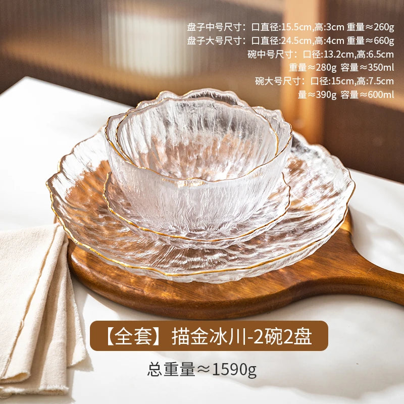 Luxus Glas Geschirr Set Haushalt Küche Zubehör Teller Und Schüssel Modern Hohe Beauty Dessert Schüssel Dim Sum Snack Teller