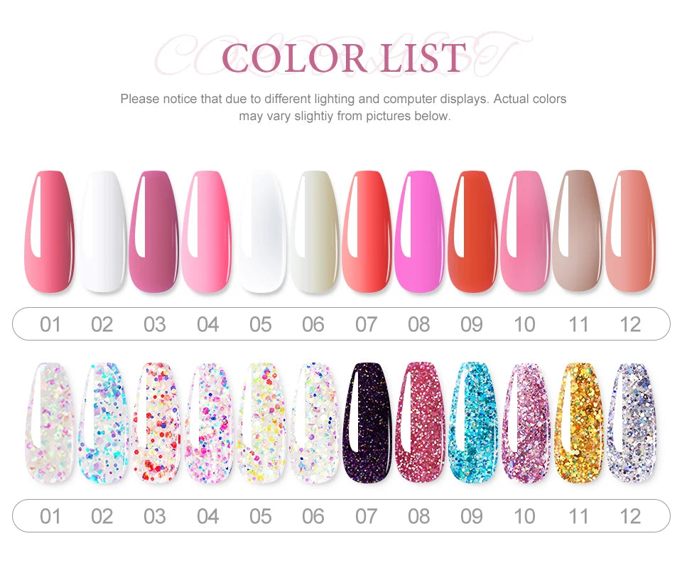 Nail Extension Kit Acrylic Gel Polish Nail Polish with UV LED Nail Lamp Manicure Kit and Base Coat Top Coat for Salon and Home