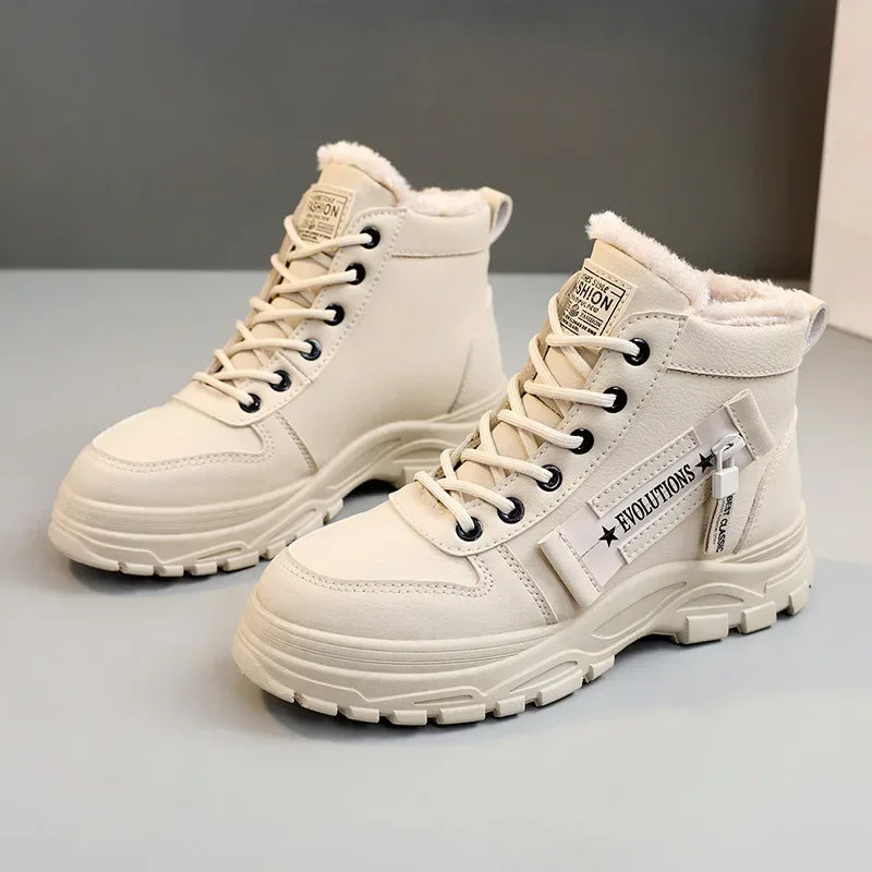 Designer Sneakers for Women Casual High Top Shoes Womens 2023 Winter Plush Lined Warm Shoes Thick Lace-up Sports Shoes Size 43