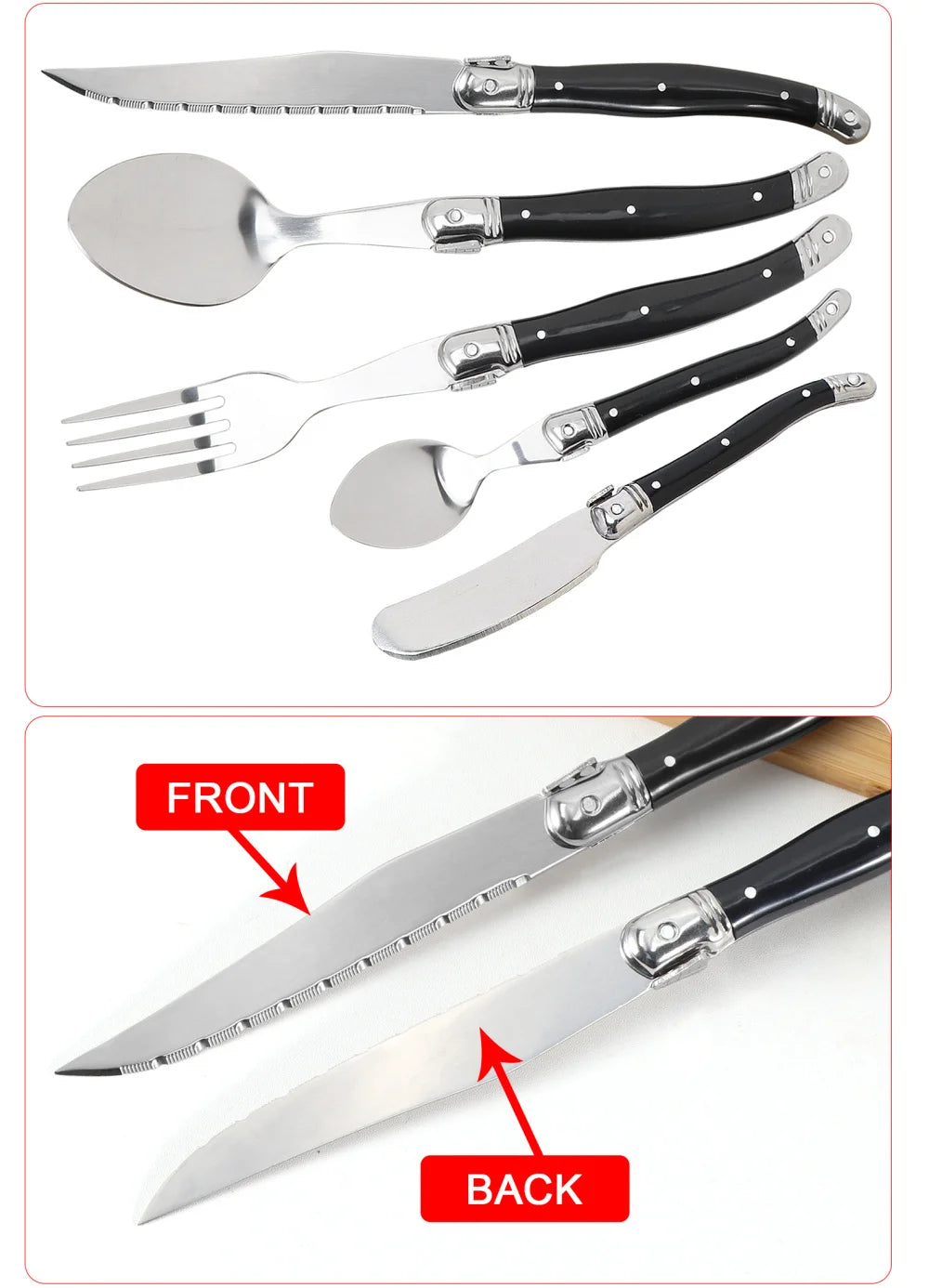 Besteck-Set 2025: Jaswehome 3/4/5pcs Stainless Steak Knife Butter Knife Fork - Soup Tea Spoon Ergonomic Black Flatware Western-Style Tableware Collection