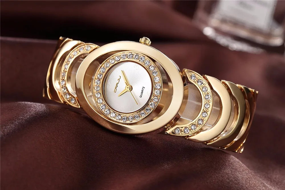 Damen-Uhr 2025: CRRJU Gold Watch Women Luxury Brand bracelet Ladies Quartz-Watch - Gifts For Girl Full Stainless Steel Rhinestone wristwatches whatch Collection