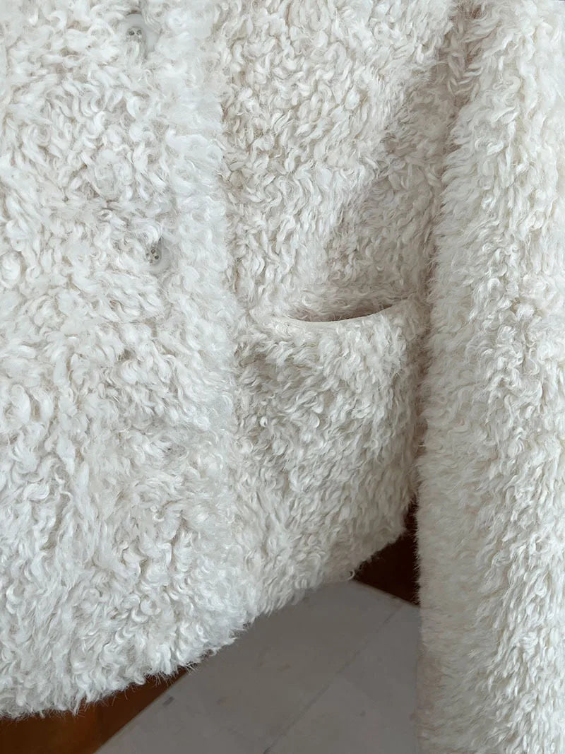 Harajuku Lammwolle Mantel Warm - Dicke, Taschen, L/XL