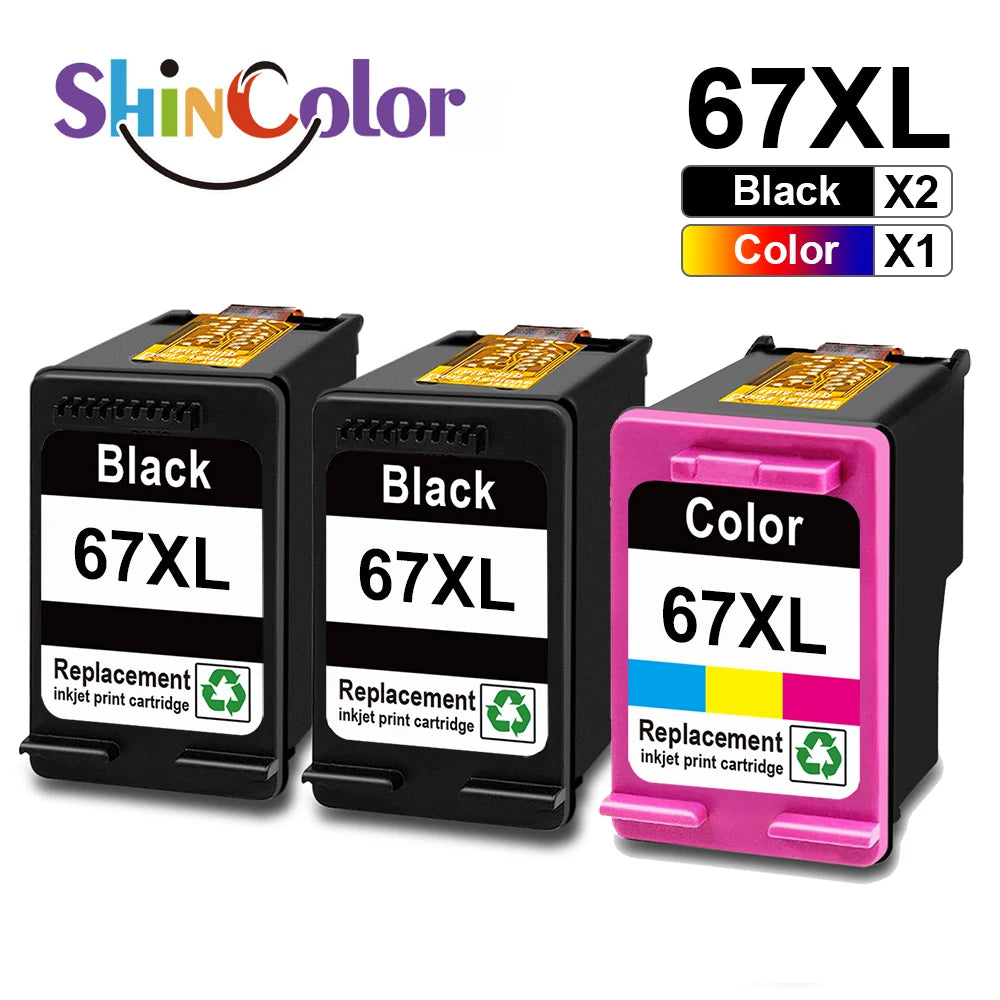 ShinColor 67XL 67 XL Premium Black Remanufactured Color InkJet Cartridge for HP67 For HP ENVY 6000 DeskJet 1255 2700 Printer