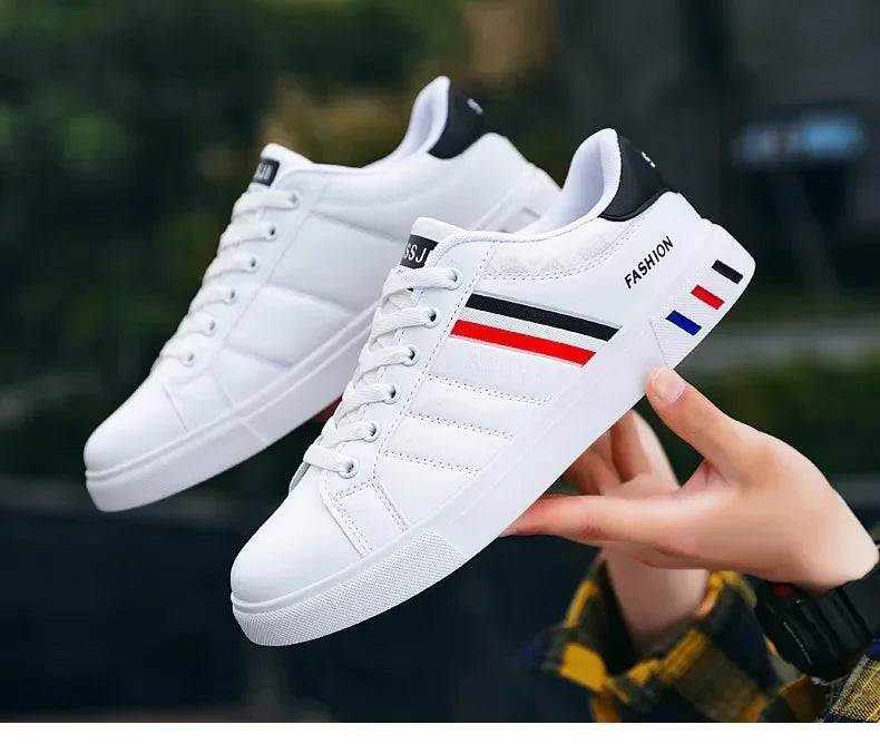 Men's Sneakers Breathable Mens Flat WhiteTennis Shoes Skateboard Shoes Casual Sports Shoes for Men Lightweight PU Leather