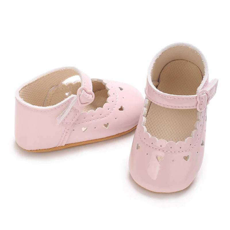 Einfarbige Baby Mädchen Mary Jane Schuhe 2025 - Weiche Gummisohle Anti-Rutsch - Frühling Herbst Prinzessin Schuhe 0-18M
