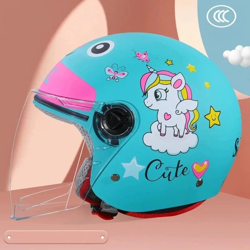 Children Cartoon Cute four seasons Motorcycle helmets Open face electric car bike child helmet for kids boy girl unicorn DOT
