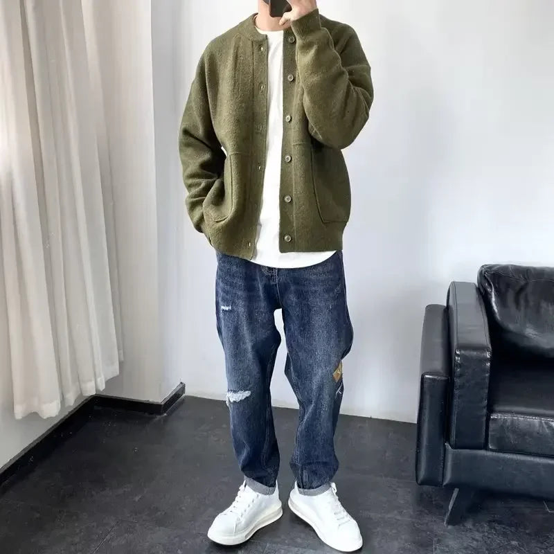 Wulend Jhy4922 Strickcardigan Herren O-Kragen Mit Knöpfen - Größe Einheitsgröße, Material Polyester, Langarm