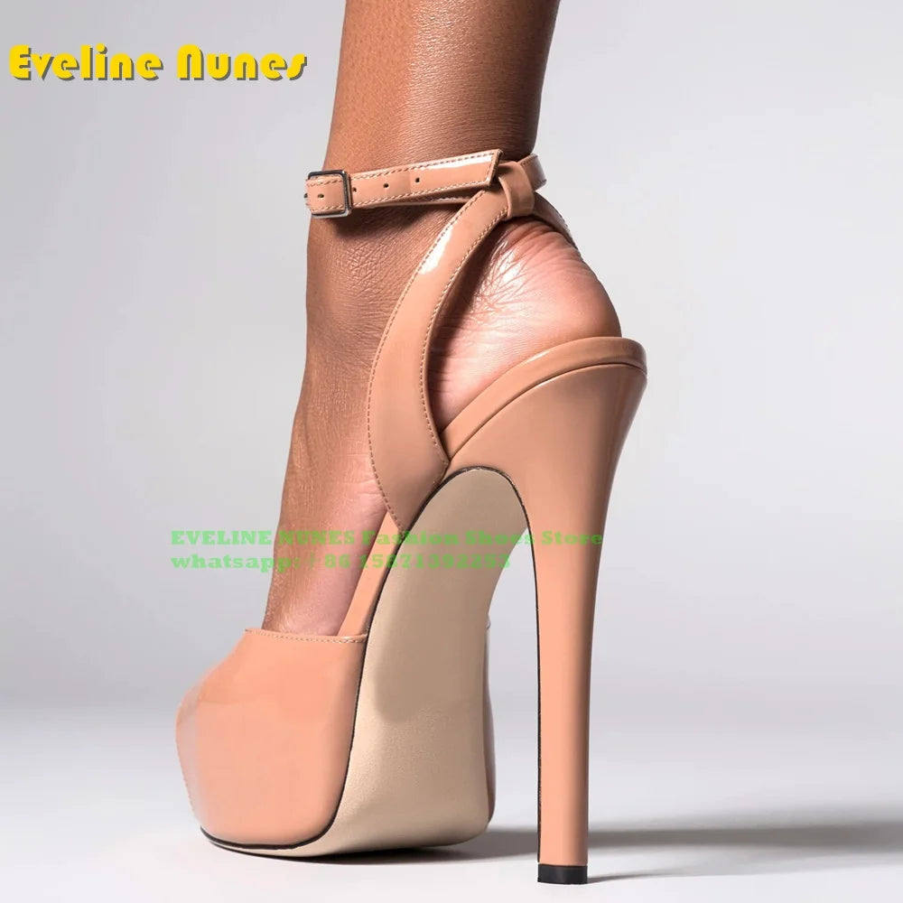 Peep Toe Platform Buckle Strap Red Sandals Pointed Toe Thin Heel Slingback elegant Women Runway Show Shoes Spicy Girl Party Trend