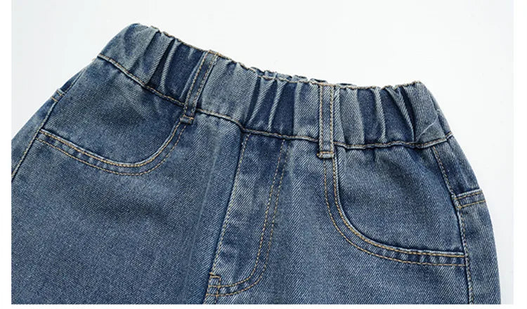 Jeans For Girl Spring Embroidery Star Pattern Wide Leg Denim Pants Kids Casual Style Children Loose Clothes 6 8 9 10 12 14 Years