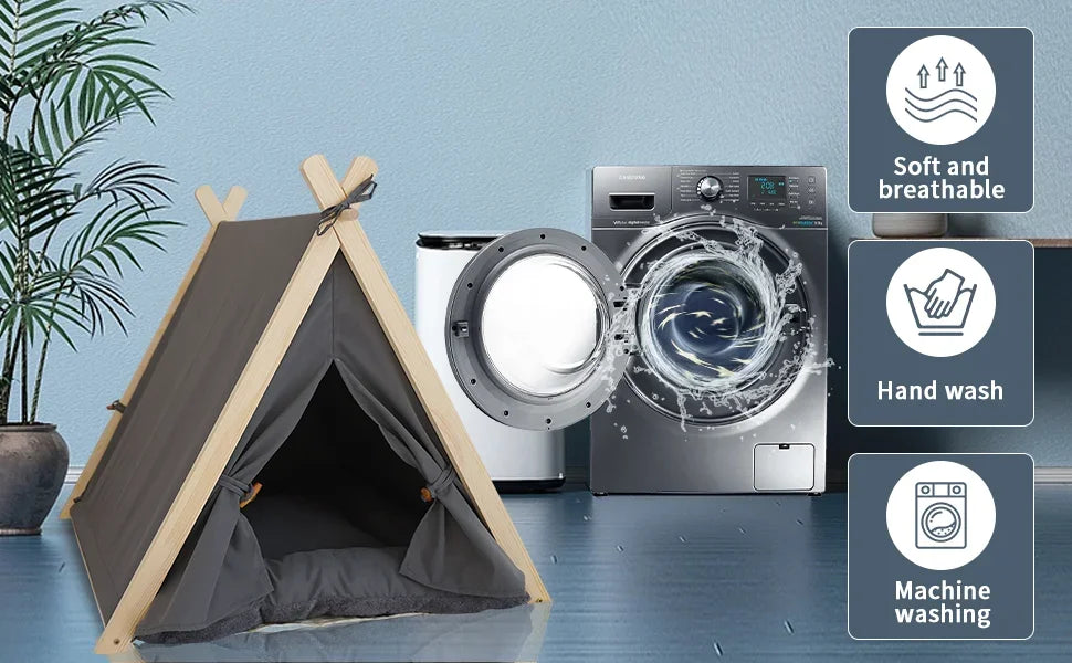 Pet Tent Nest Removable and Easy To Wash with Thick Soft and Comfortable Pad Warm Wooden Tent Bed Suitable for Cats and Dogs