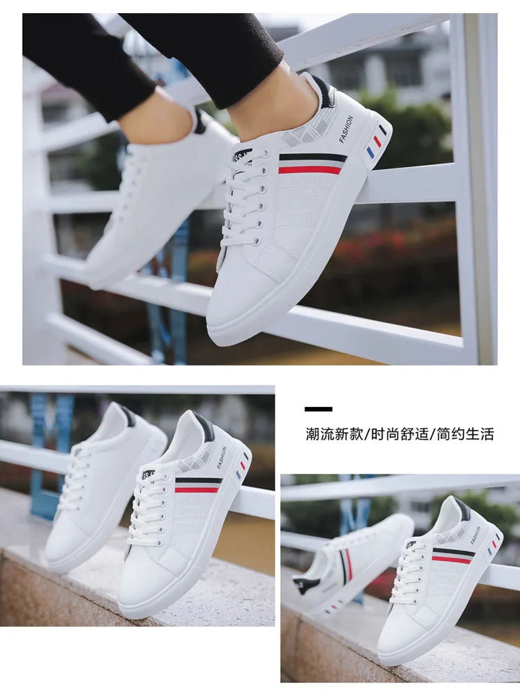 Men Shoes 2024 New White Fashion Sneakers Comfortable Leather Casual Flats for Male Plus Size Youth School Skateboard Sneakers