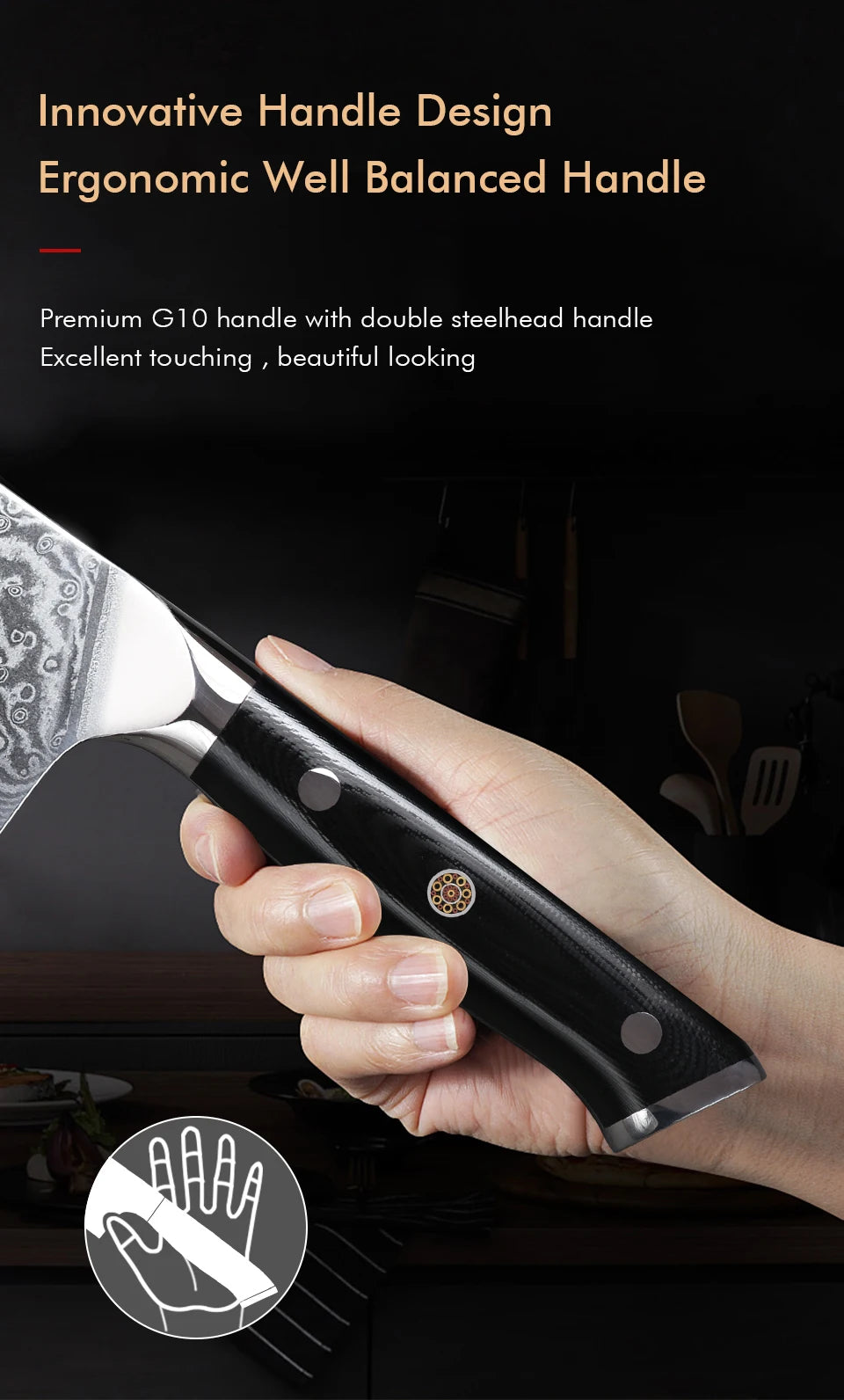 TURWHO 1-6 Piece Knife Set 67 Layers Damascus Steel Kitchen Knives Santoku Chef Knives Utility Bread Slicing Knife Cooking Tools