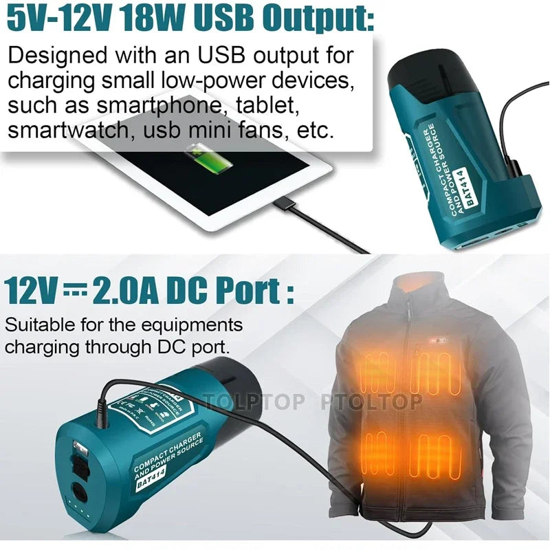NEU USB Power Adapter Ladegerät Für Bosch 10.8V/12V Li-ion Batterie USB Gerät Handy Stromversorgung Mit USB & Type C DC Port