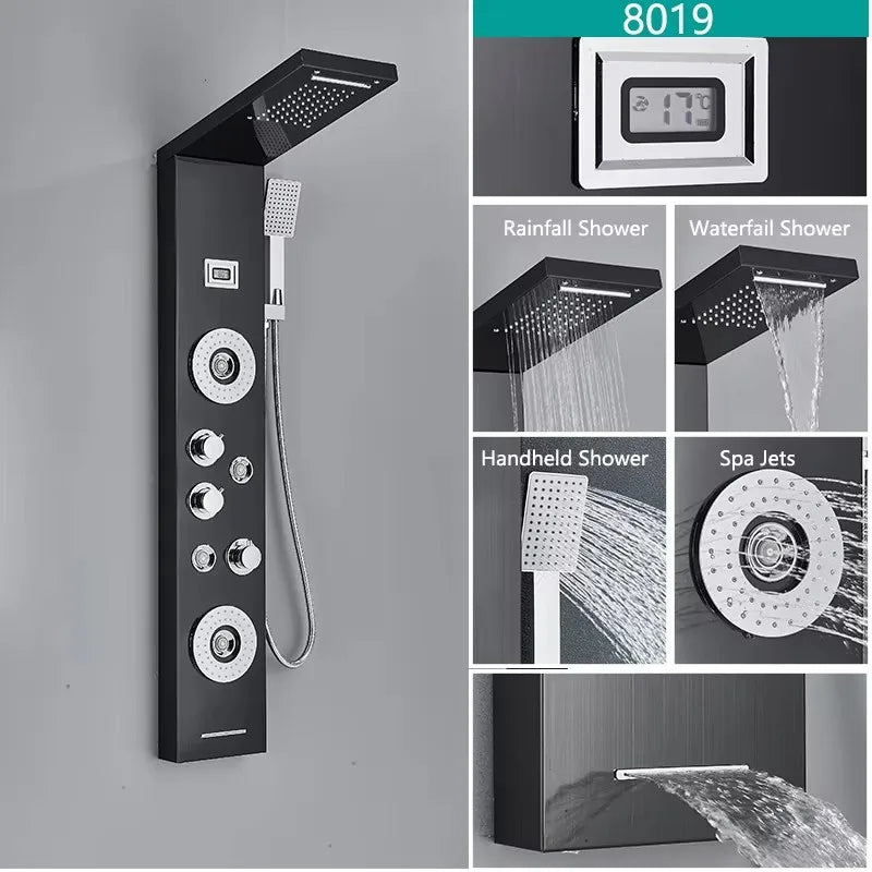 LED Duschsystem mit Temperaturanzeige - Regendusche Set mit Massage & SPA Funktion