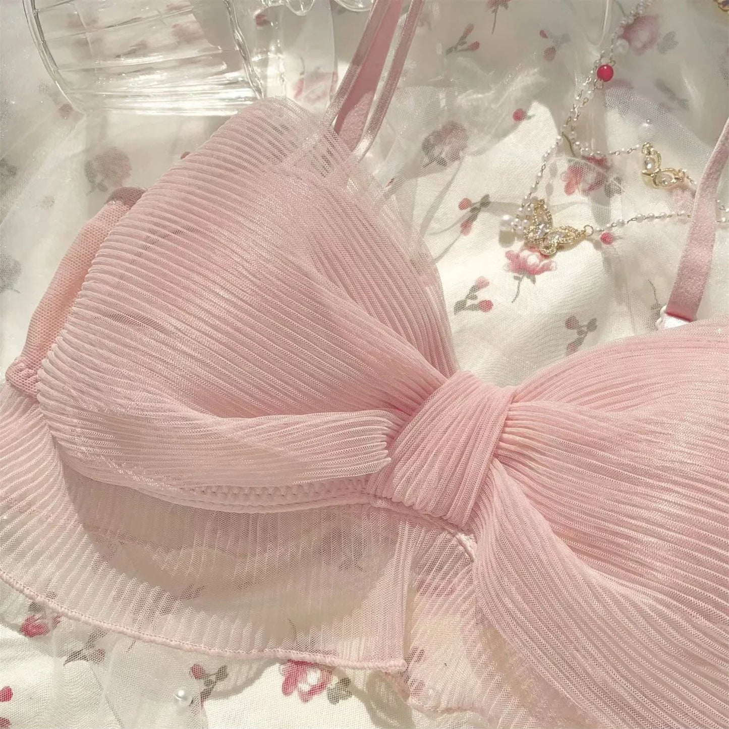 Lenjerie intimă elegantă japoneză dulce fără fir pentru fete, sutien confortabil, din dantelă și tul, bikini, push-up, sutien cu fundă