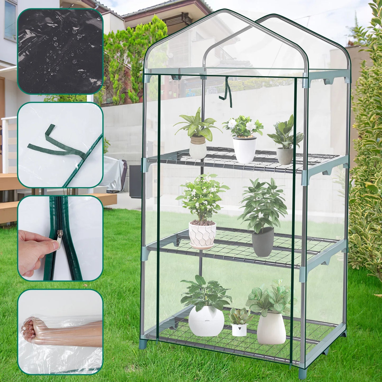 Garden Greenhouse Transparent Weatherproof Plant Grow House Cover with Roll up Double Zipper Door Small Waterproof Frost