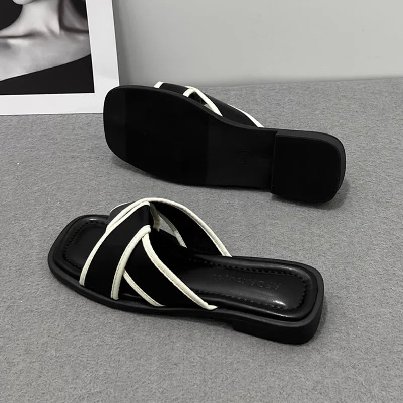 House Slides Home Low Heel Sandals Shoes for Women Black on Beach Open Toe Indoor Outside Word Flat Woman Slippers Vip W F Offer
