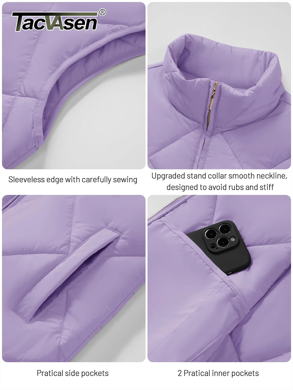 TACVASEN Steppweste Damen gefüttert - 4 Taschen, 95%