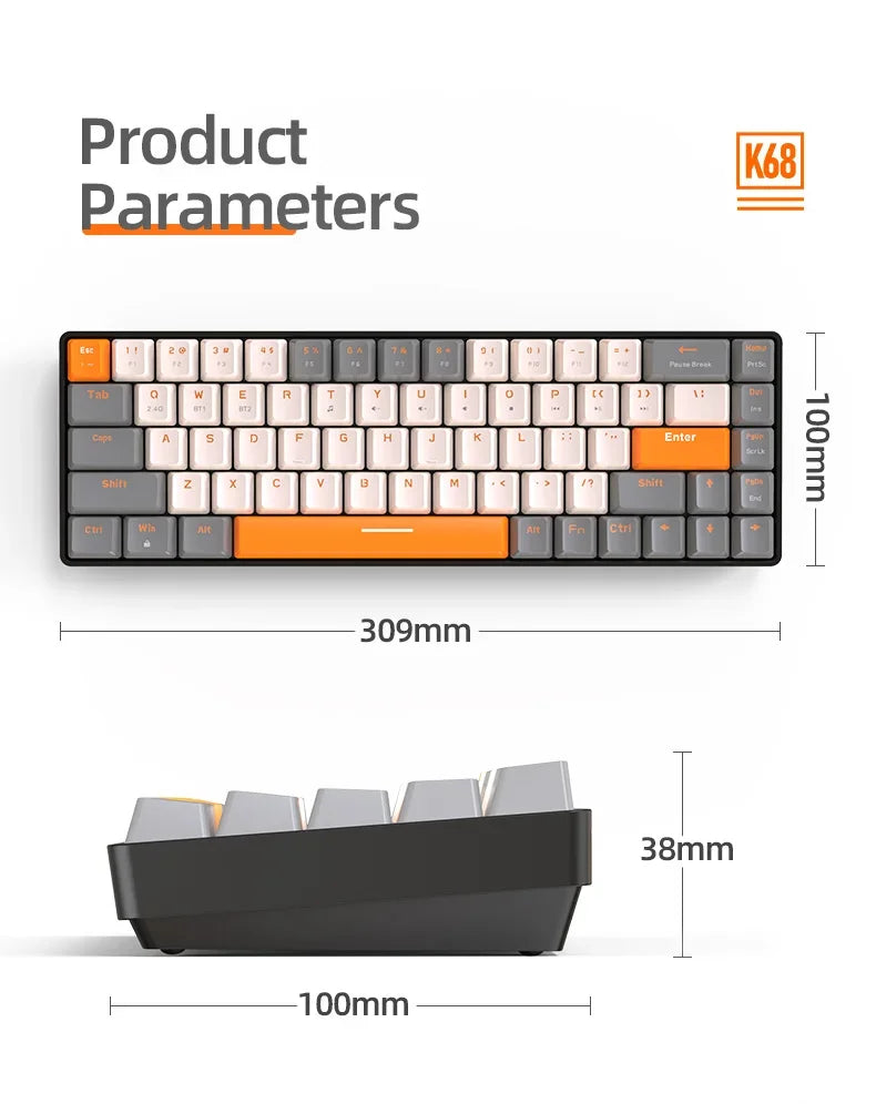 Gaming-Tastatur 2025: K68 Wireless Mechanical Hot-Swap - Red Switch Bluetooth Type-C Collection