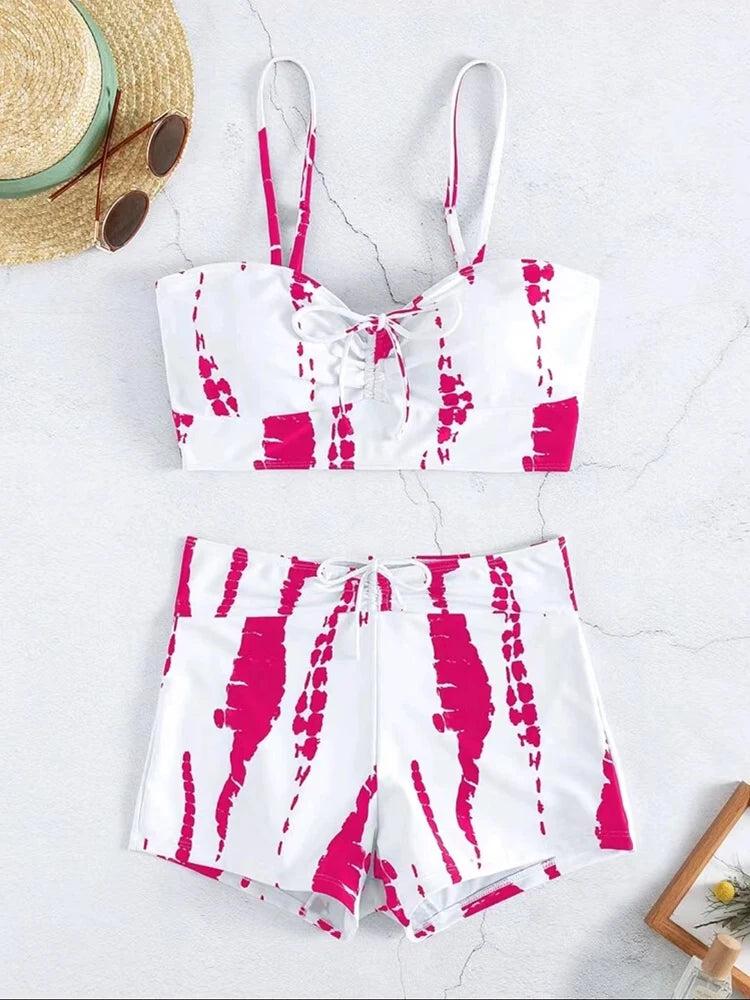Damen Bikini 2025 - Hochtailliger Drawstring Front Shorts Bikinis für Frauen