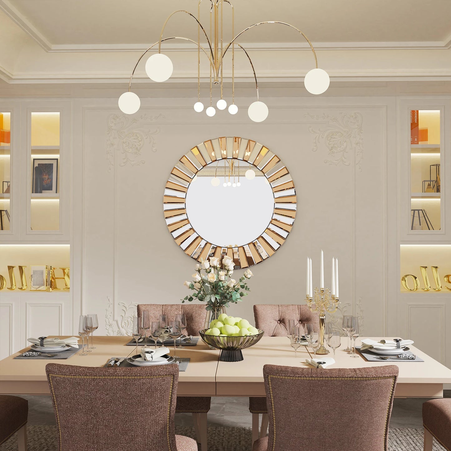 Wisfor Sunburst Wandspiegel Rund 60cm - Dekorativer Spiegel mit Facettenschliff