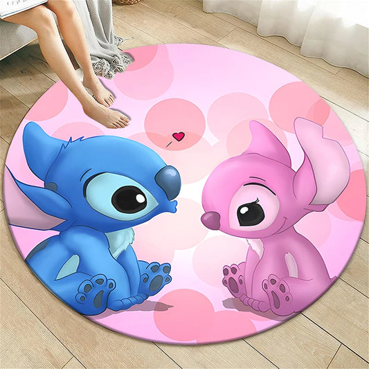 Stitch Cartoon HD Printed Round Carpet for Living Room Rugs Camping Picnic Mats Flannel Anti-Slip Rug Yoga Mat Gifts
