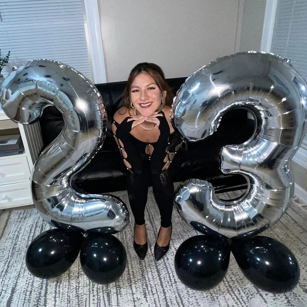 Silber-Zahlen-Ballon 2025: 40" Aluminium-Foil Digital - Birthday Photo Props Collection