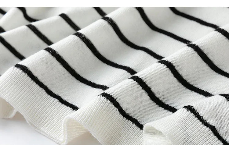 Women Knit T-Shirt 70% Mulberrry Silk 30% Cotton Round Neck Stripes Short Sleeve Sweater Pullover Top Shirt L XL XXL LY040