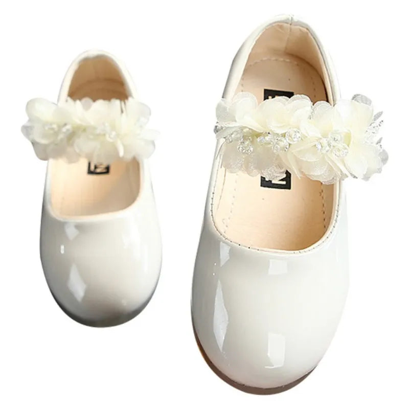 Kinder Leder Schuhe 2025 - Mädchen Pink Mesh Blume Perle - Prinzessin Party Schuhe Gummi Sohle Kleid Tanz Flach