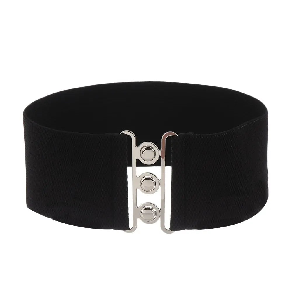 Women Fashion Wide Elastic Belt Metal Buckle Cinch Waistband Ladies Dress Waist Band Fashion Accessory