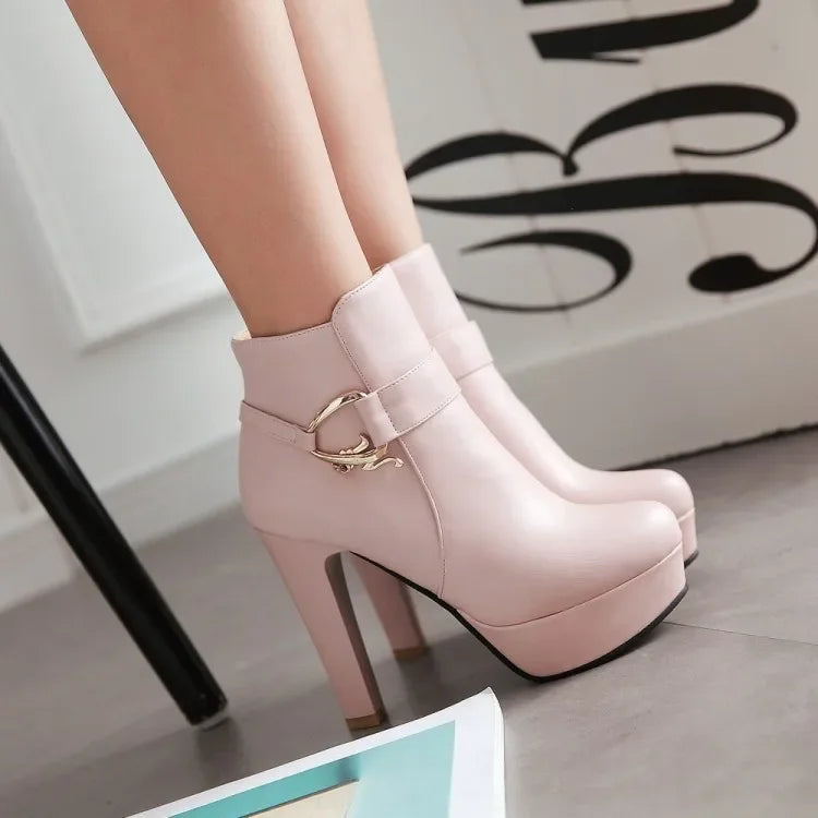 Elegant Short Boots Women Shoes Autumn Winter Women's Ankle Boot Platform Sweet Black White Pink Heeled Party Shoes Ladies