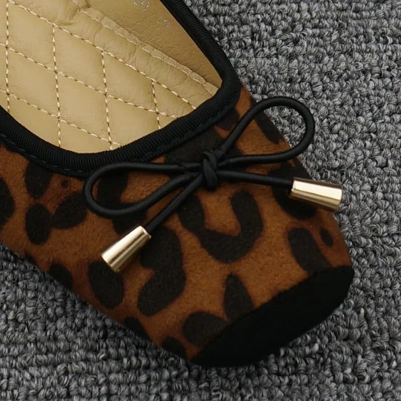 Neue Frühling Sommer Damen Ballerinas - Süße Flache Schuhe mit Schleife - Große Größe 42 Leopard Design
