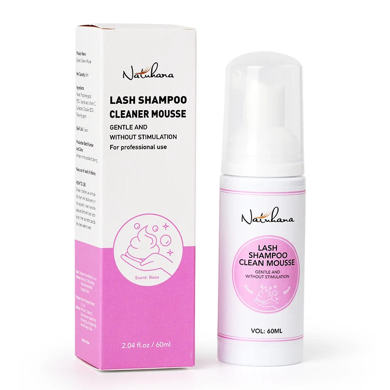 NATUHANA 60ml Gentle Lash Cleansing Mousse No Irritation Eyelash Shampoo for Extensions Grafting Makeup Remover Glue Cleanser