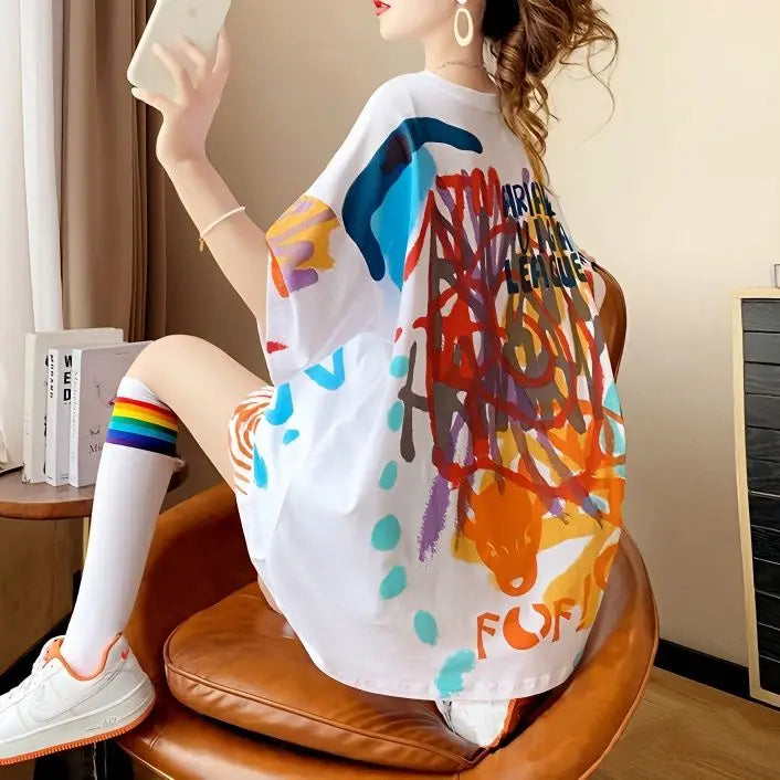 Sommer-T-Shirt 2025: Short-sleeved T-shirt Women's Pure Cotton Summer - New Loose Slim Round Neck Versatile Outside Printed Design Top Trendy Collection