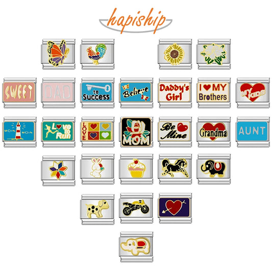 Hapiship Original Gänseblümchen Pferd Liebe Schmetterling Mama Hund Motorrad Elefant Charm für Armband Edelstahl Schmuck Herstellung DJ003