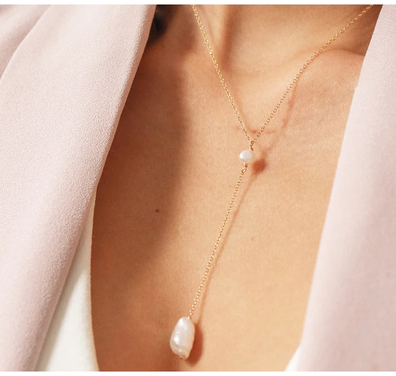 Baroque Pearl Pendant Silver Y Necklace Handmade 14K Gold Filled Choker Boho Collier Femme Kolye Collares Women Jewelry Necklace