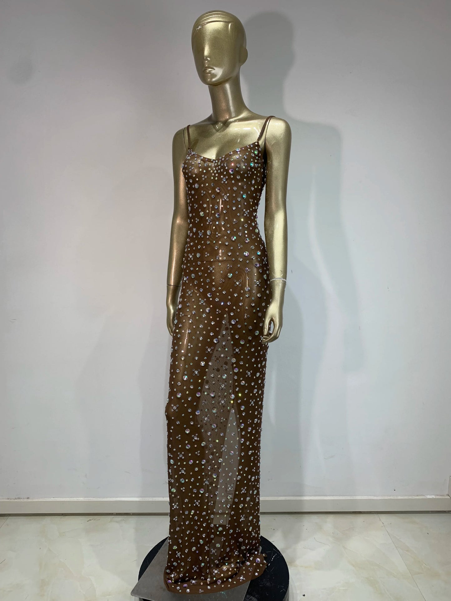 Aurelia Elegantes Kleid Transparent - Strass Ärmellos S