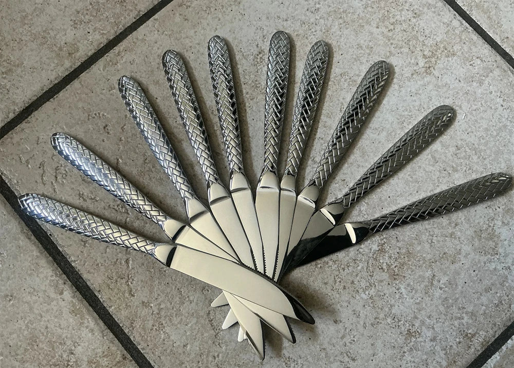 LUCF Royal Luxury 2025 - Gewebtes Muster Griff Spiegel Edelstahl Geschirr - Elegantes Besteck Delikates Tafelgeschirr Küche Hotel