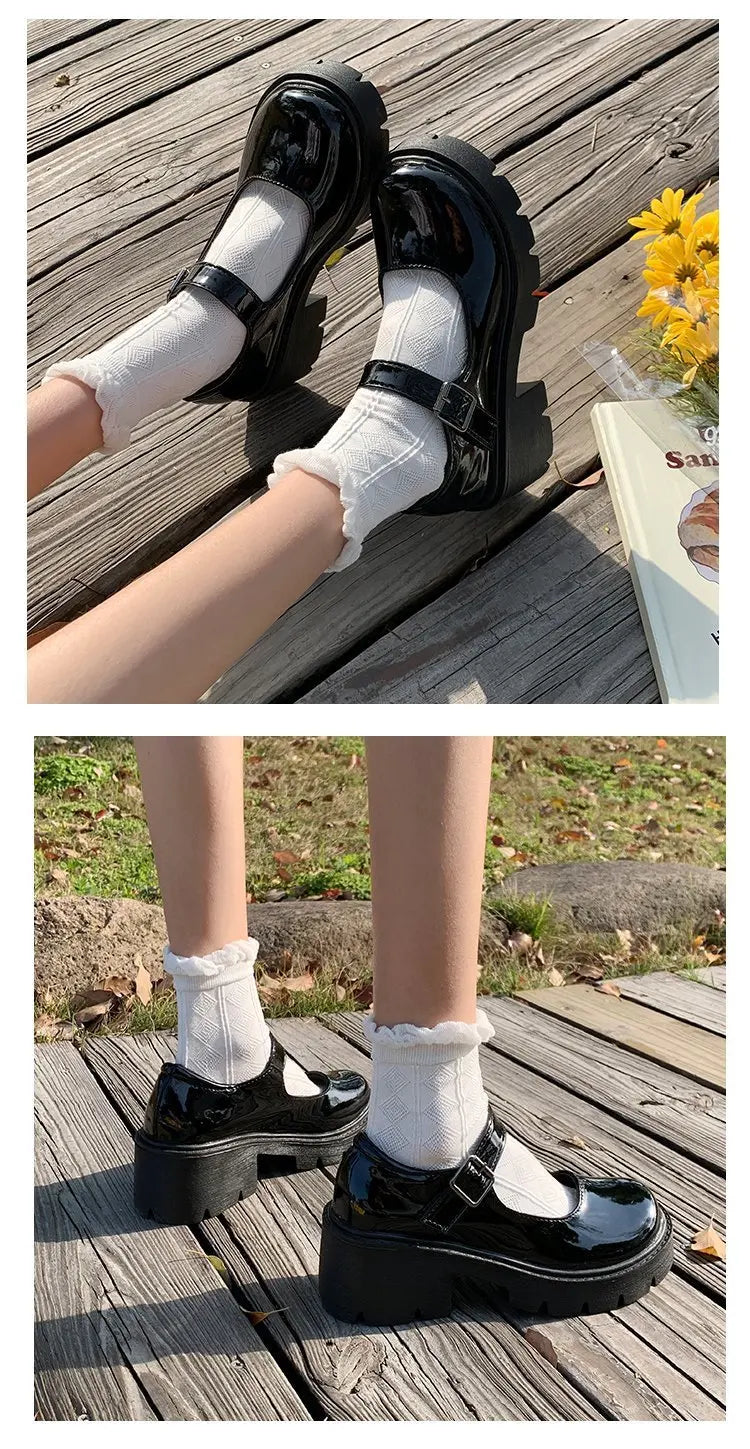 Frauen Schuhe 2025 - Neue Mädchen Lolita Schuhe Leder Herz Knöchel - Mary Jane Schuhe Süß Sexy Retro British Style