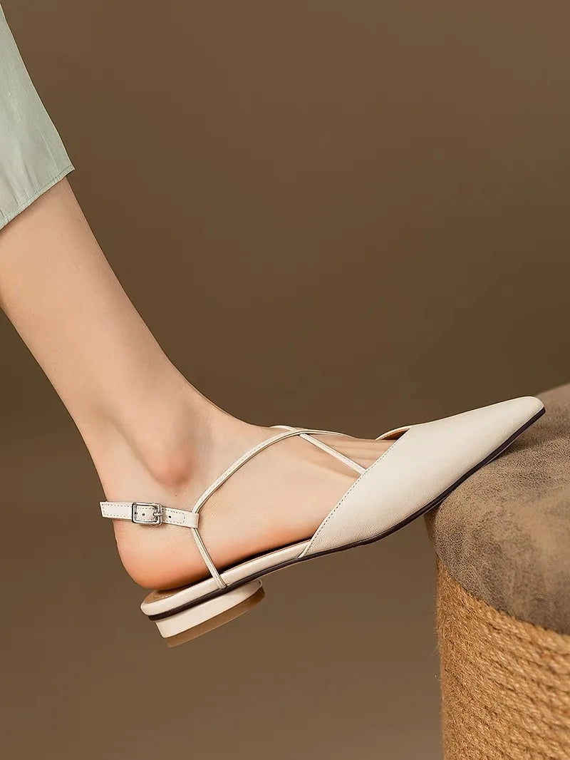 Designer Women Flats Sandals Elegant Pointed Toe Slingback Shoes Woman Summer 2025 Trend Fashion Flip Flops Sandalias De Mujer