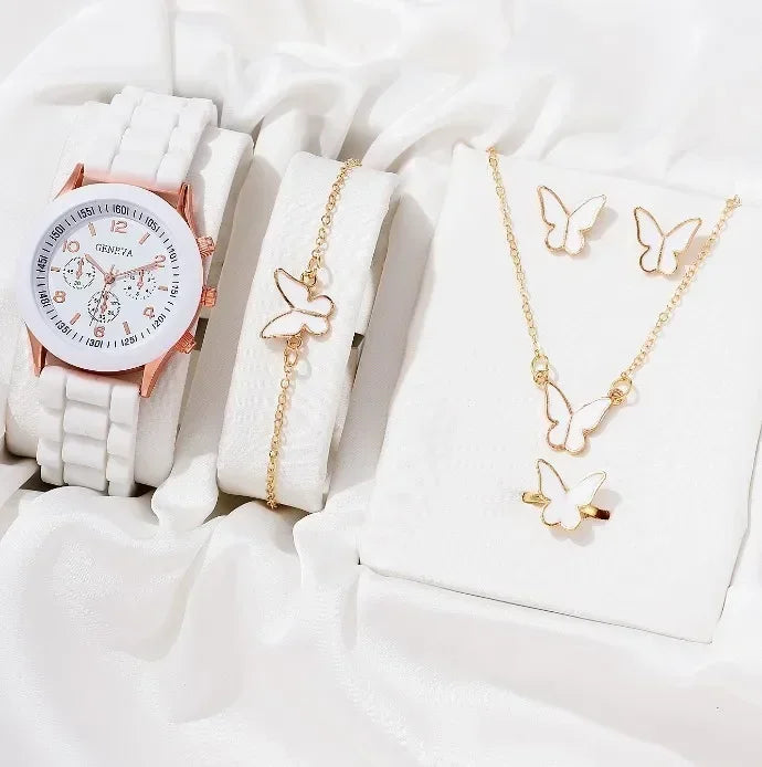 Luxus Set Elegantes Schmuckset - Uhr Ring Kette Ohrringe