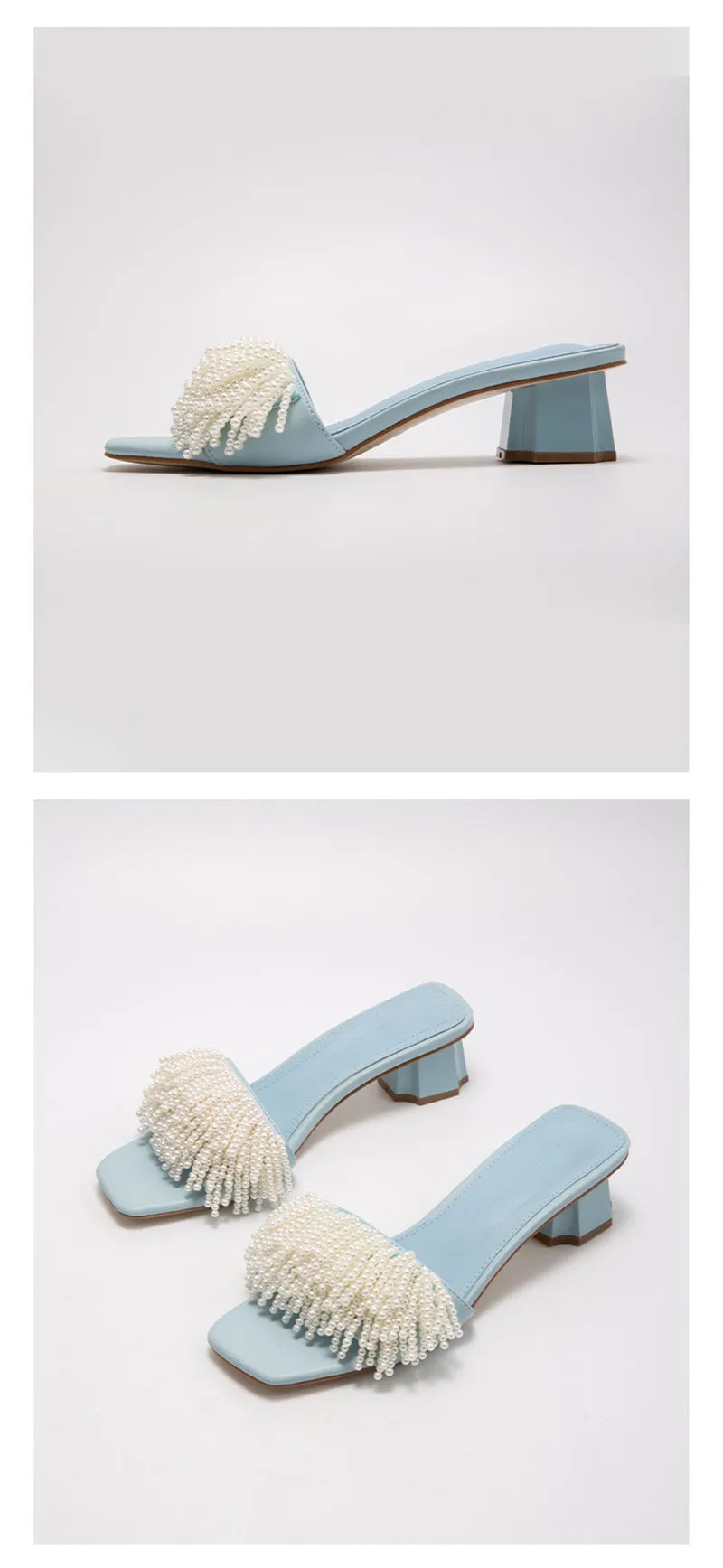 Pearl Beads Women Slippers Blue Flat Shoes Female Summer Outside Slides Ladies Casual Beach Slipper Handmade Gladiator Sandals