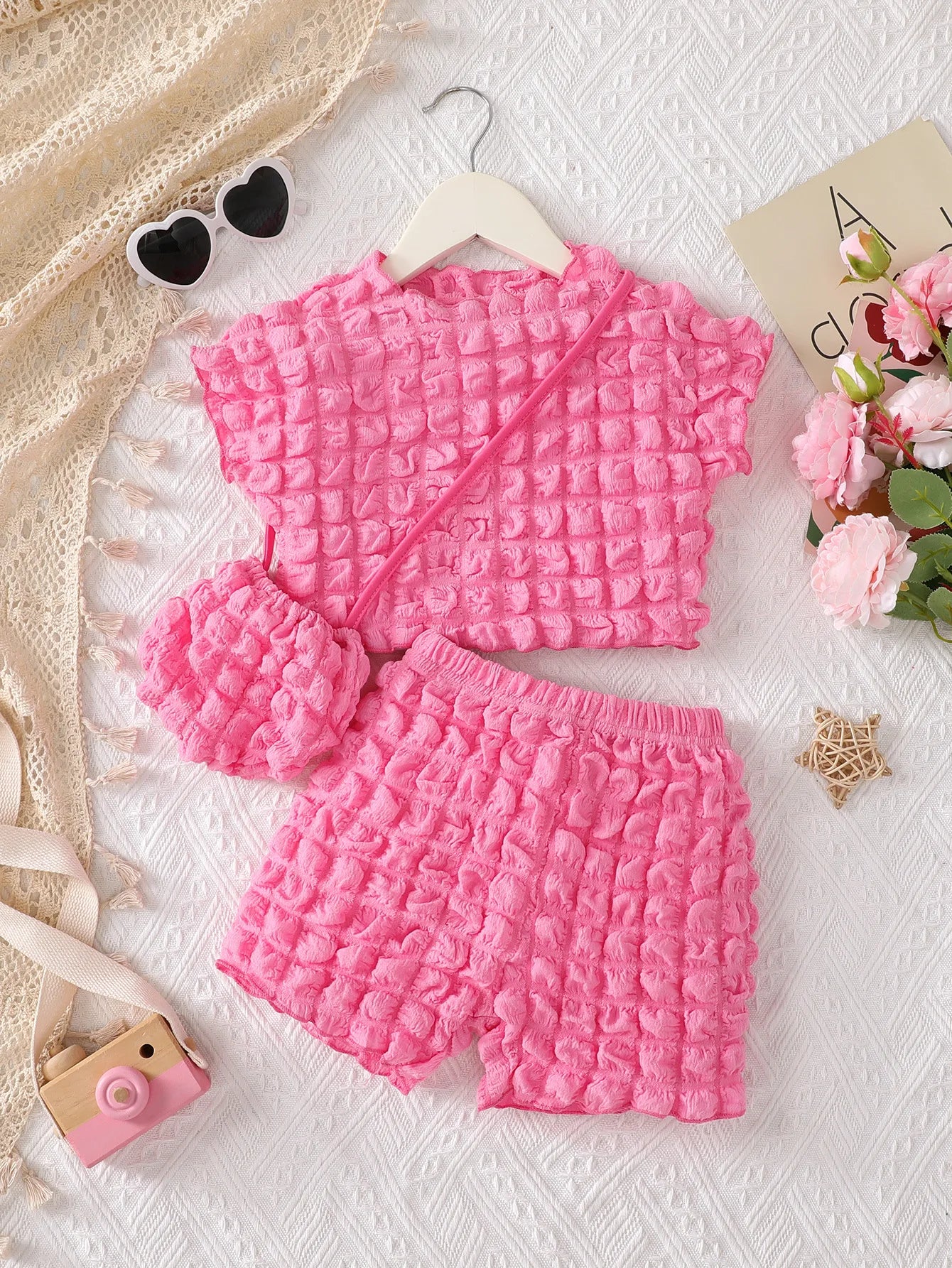 Kids Clothes Girls Outfit Sets Short Sleeve Top & Cute Shorts 3 Pcs Set Holiday Summer Baby Girl's Suit For 3 4 5 6 7 8 Years