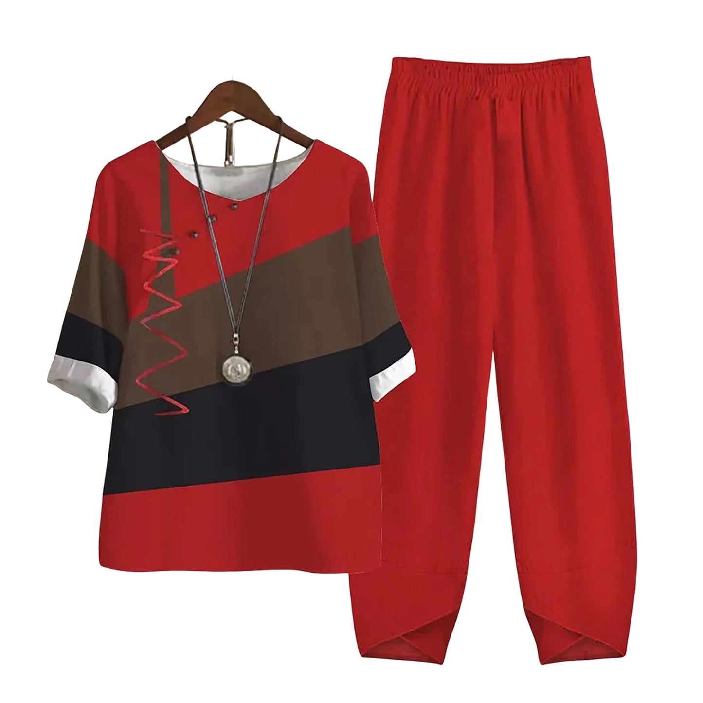 Elegant  Women Outfit Breathable Flower Pattern Blouse Trousers Half Sleeves Soft Blouse Pants Spring Clothes